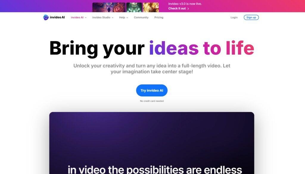 Invideo AI user-friendly video creation dashboard interface