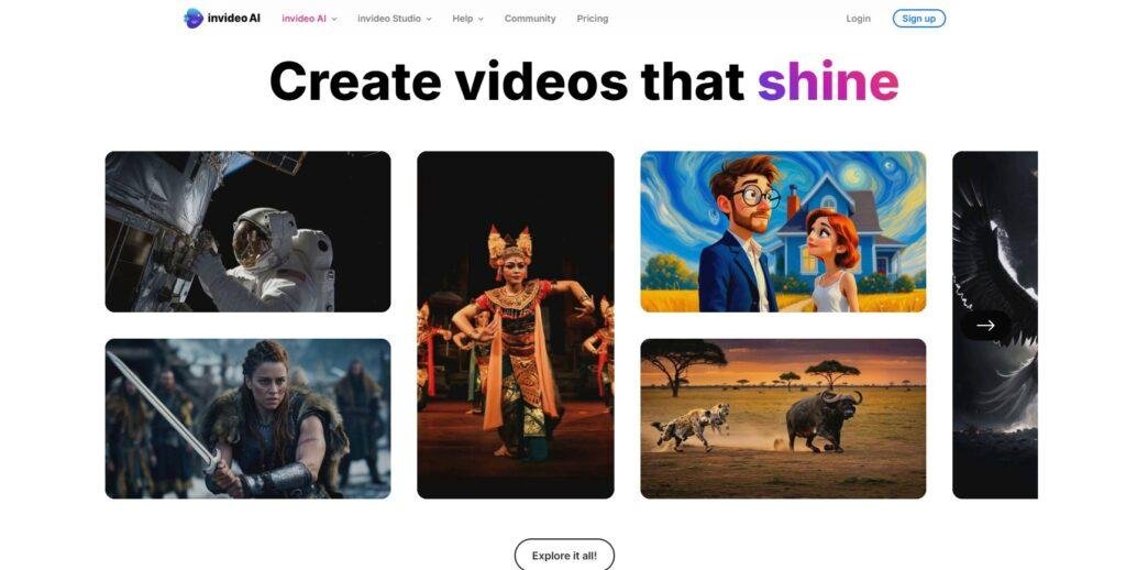 Invideo AI user-friendly video creation dashboard interface