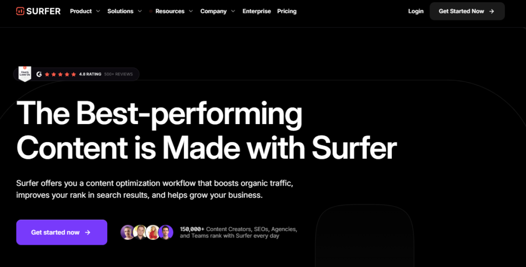 SurferSEO dashboard content optimization tool