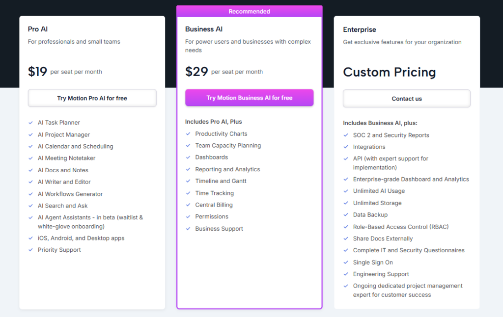 Motion AI price plans